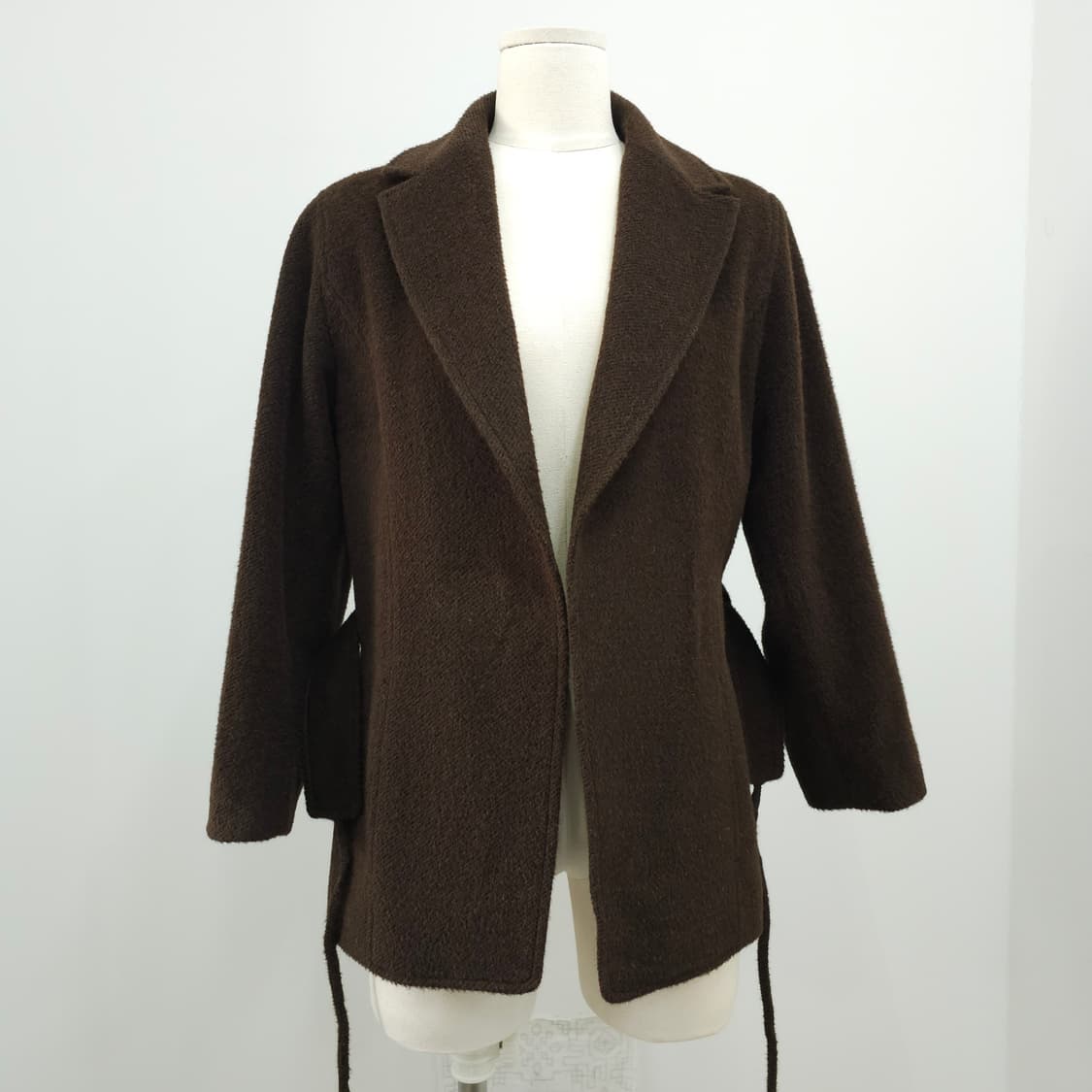 HIROKO KOSHINO 브라운 알파카 모헤어 숄카라 벨트 코트 상품이미지8