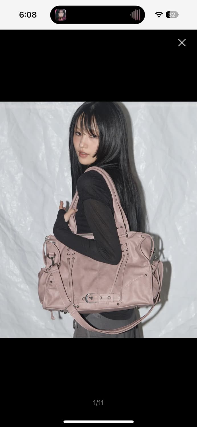 팬시클럽 벨티드 워싱 레더백 베이비핑크 상품이미지1