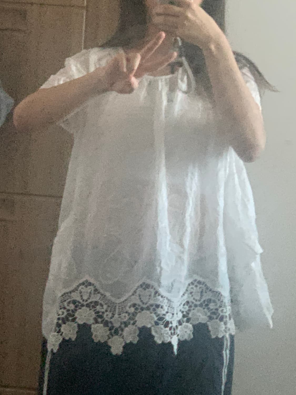 모리걸 린넨 혼방 블라우스 반팔 레이스 상품이미지1