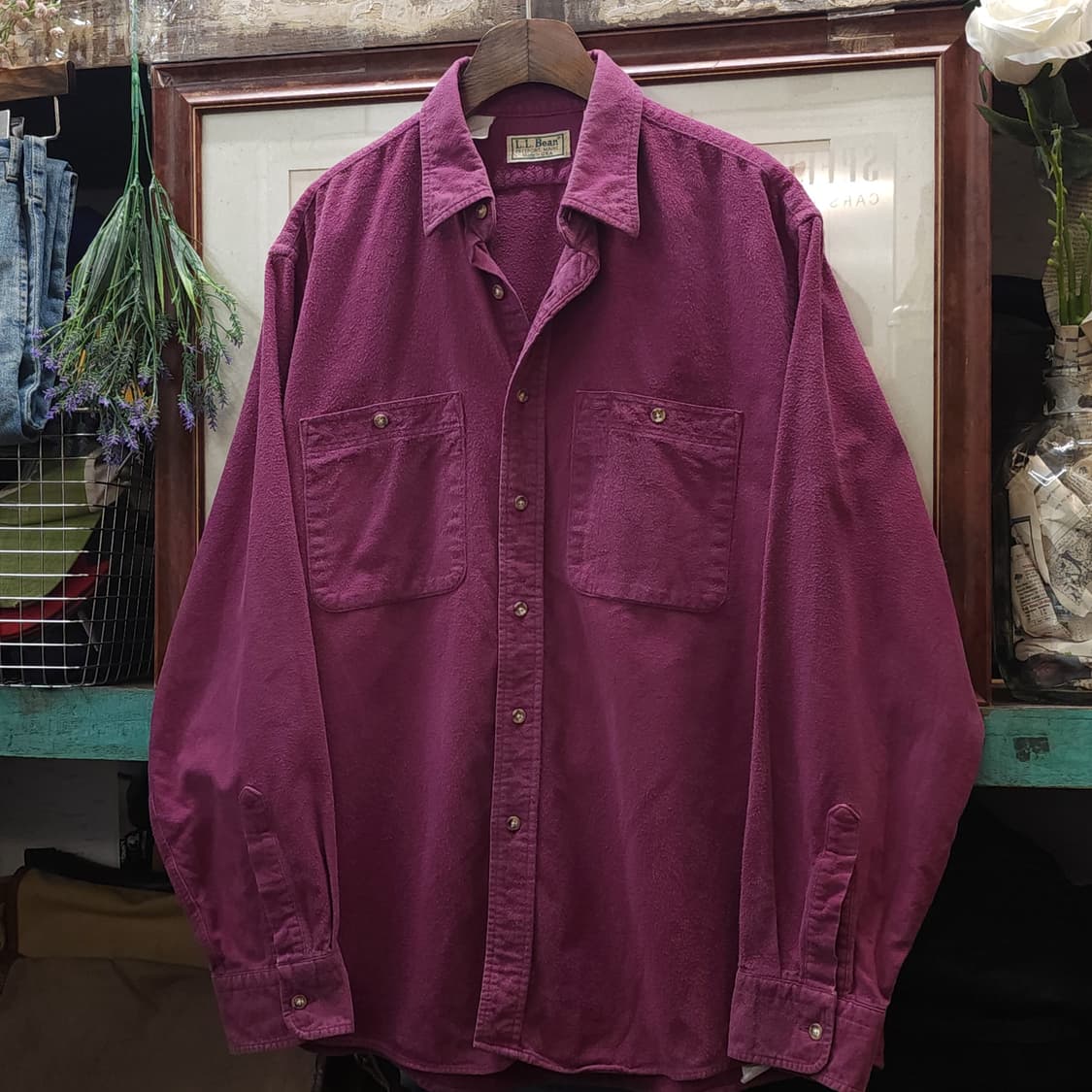 90s 엘엘빈 워크셔츠 헤비코튼 투포켓 샤모아 셔츠 퍼플 라이트 L 상품이미지2