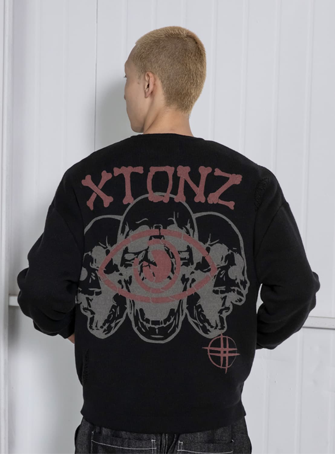 엑스톤즈 네오필드 데미지 니트 집업 블랙 상품이미지1