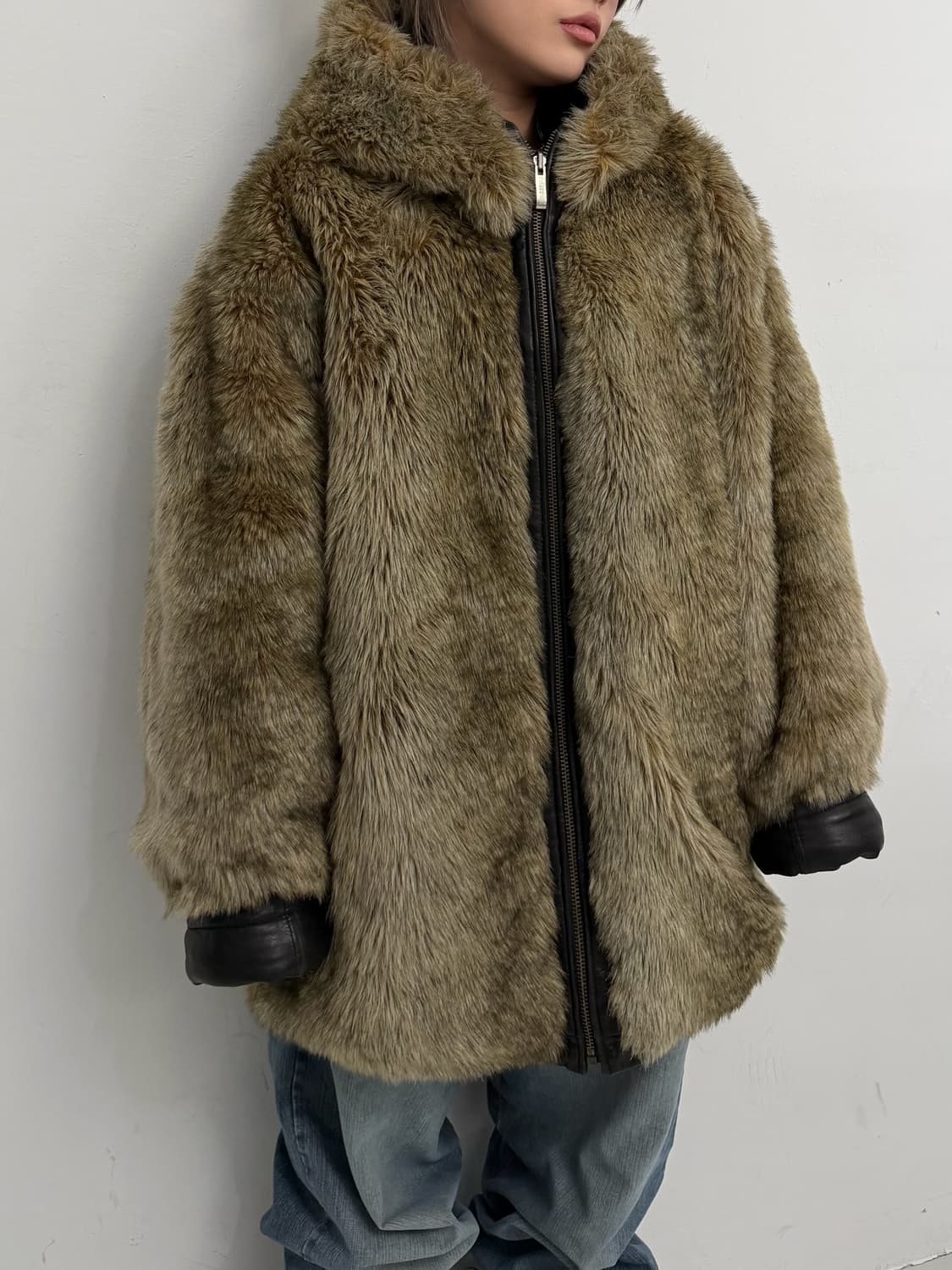 리버시블 브라운 퍼 레더 후드집업 상품이미지4