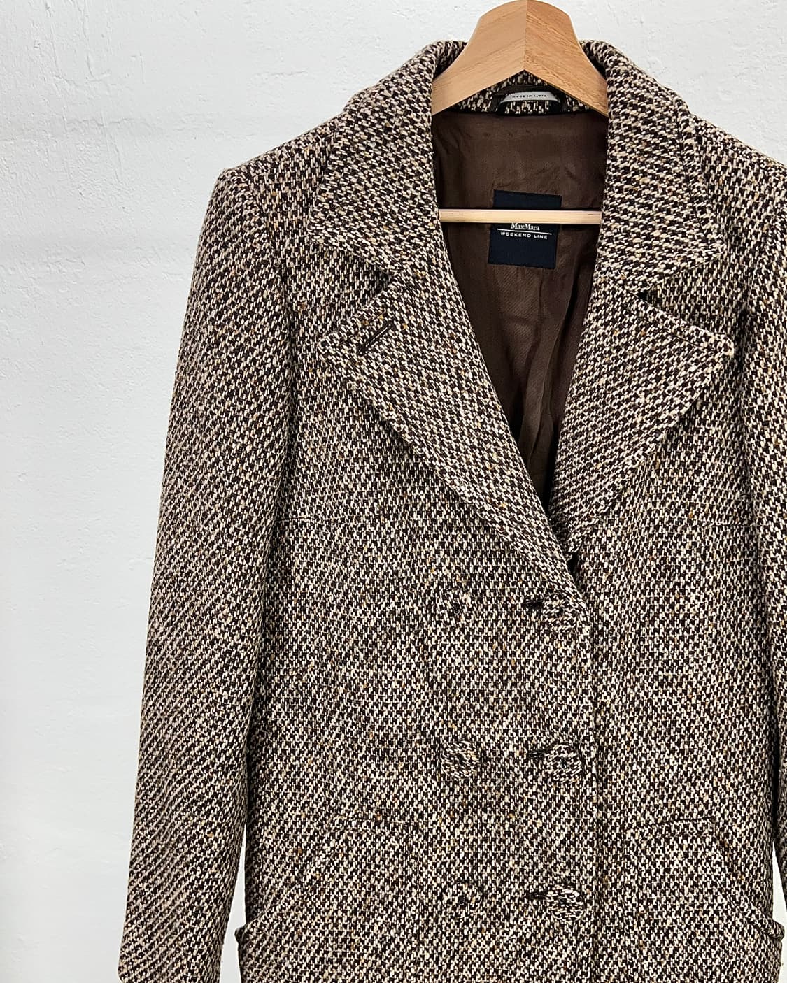 막스 마라 하운드 투스 체크 울 헤링본 롱 코트 상품이미지2