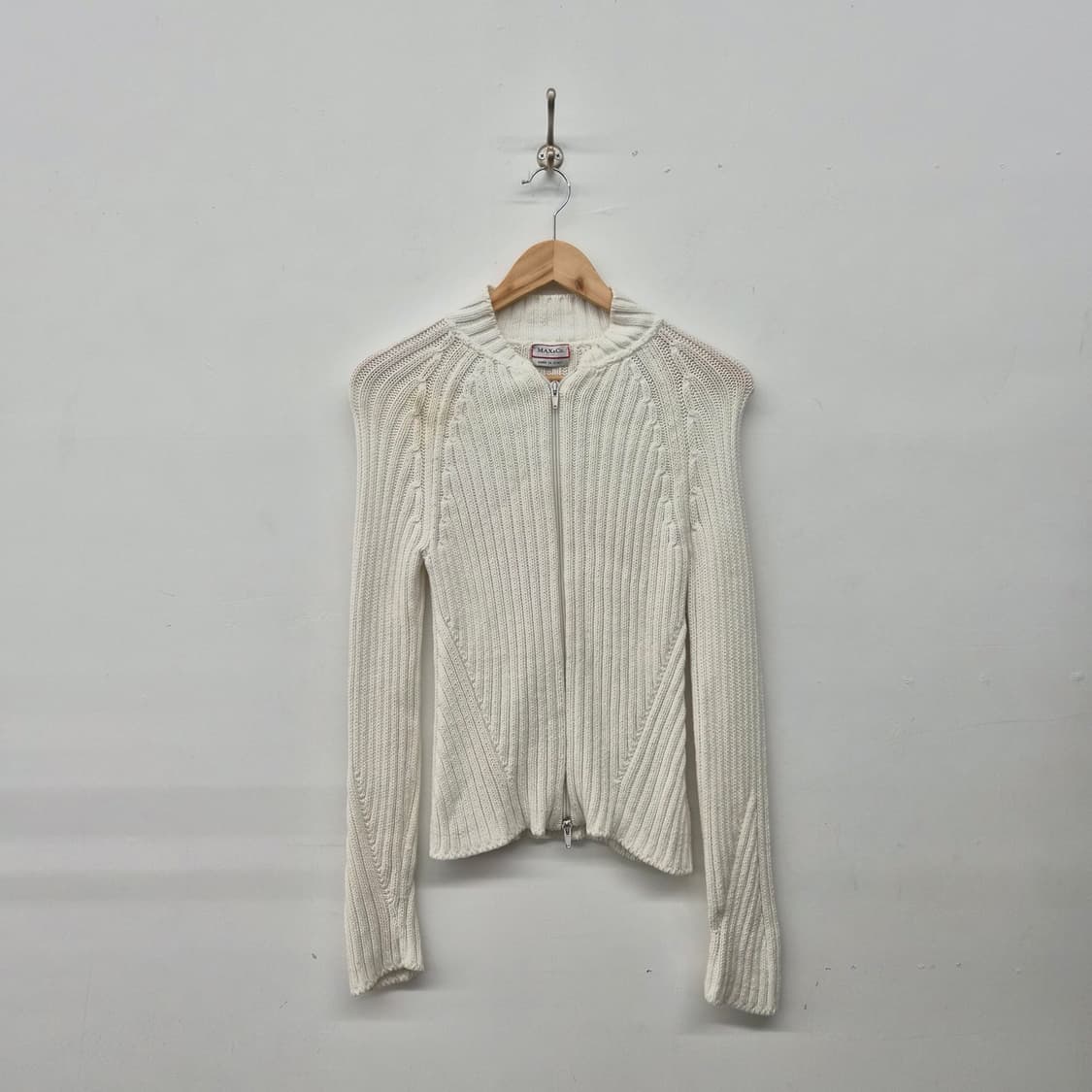 막스앤코 화이트 골지 니트 집업 가디건 여성 S 상품이미지1