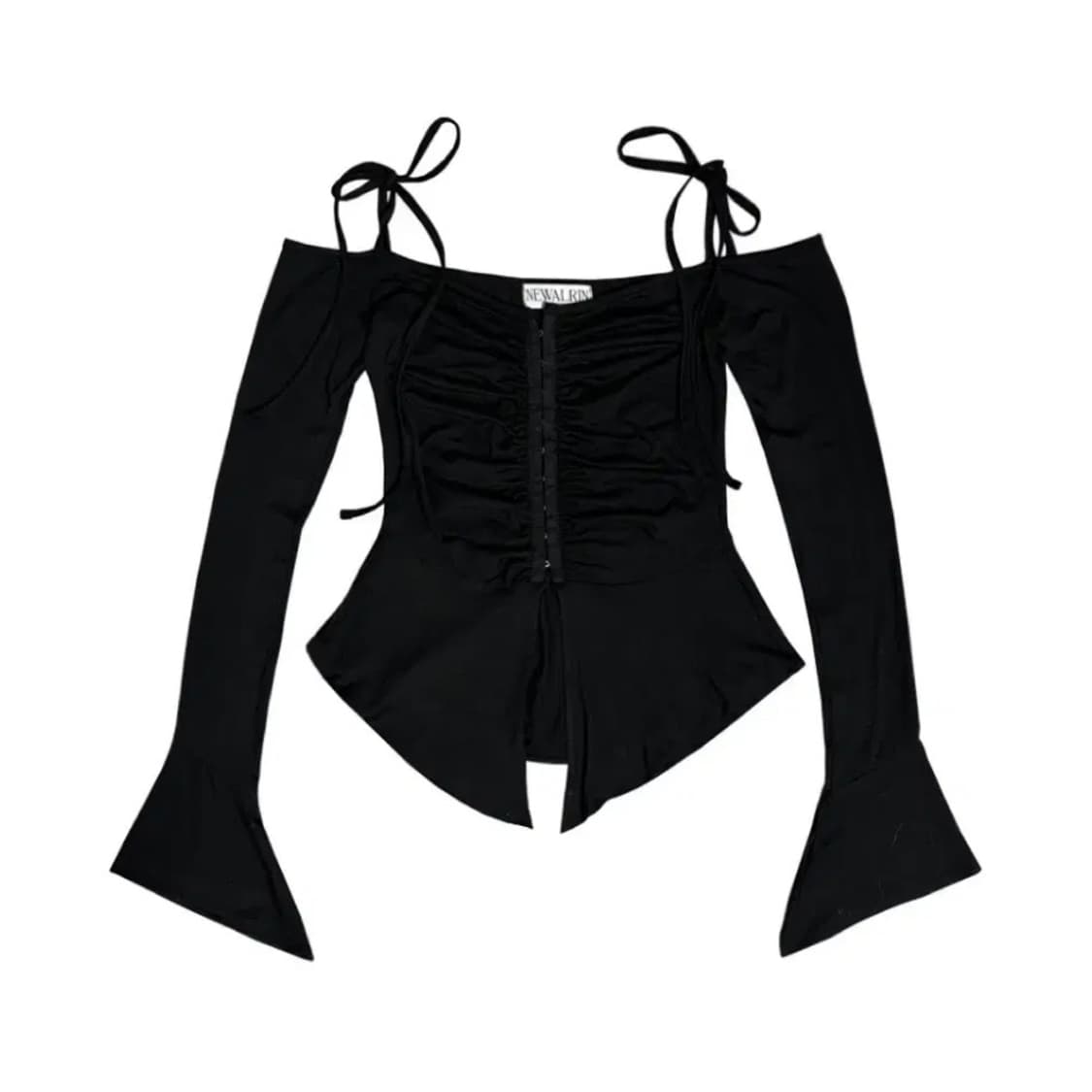 NEWALRIKIIN 뉴얼린 오프숄더 후크 블라우스 블랙 검정 시즈니룩 상품이미지1