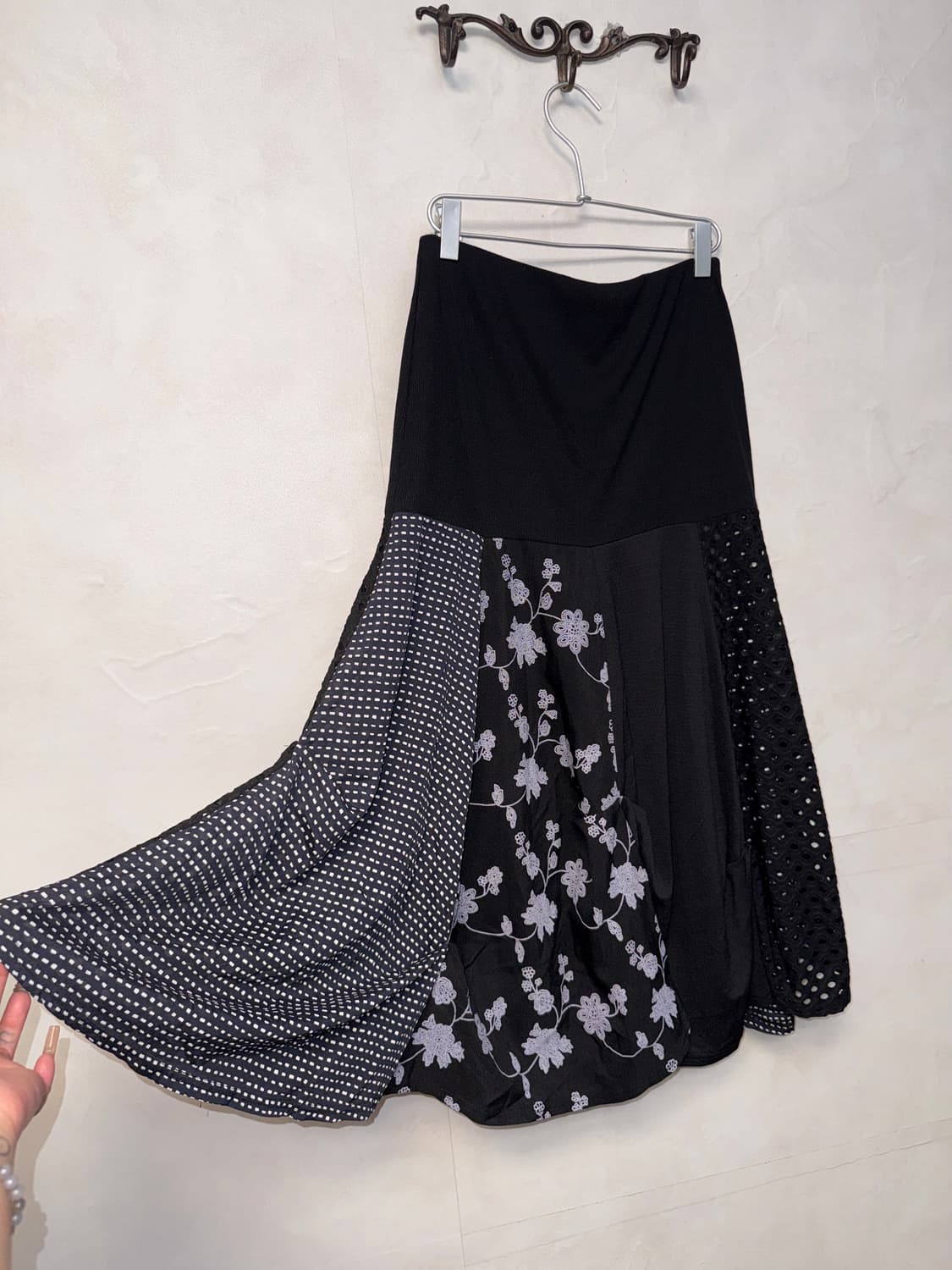 Black oriental patchwork shirring ops/sk 상품이미지5