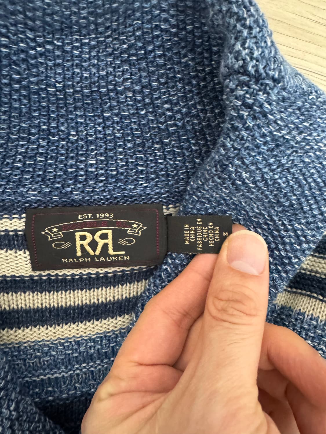 M 더블알엘 인디고 스트라이프 코튼 숄카라 가디건 상품이미지4