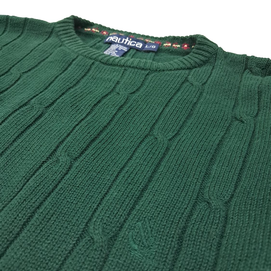 CL140 L 노티카 90s 포레스트 그린 자카드 트리밍 케이블 코튼  상품이미지4