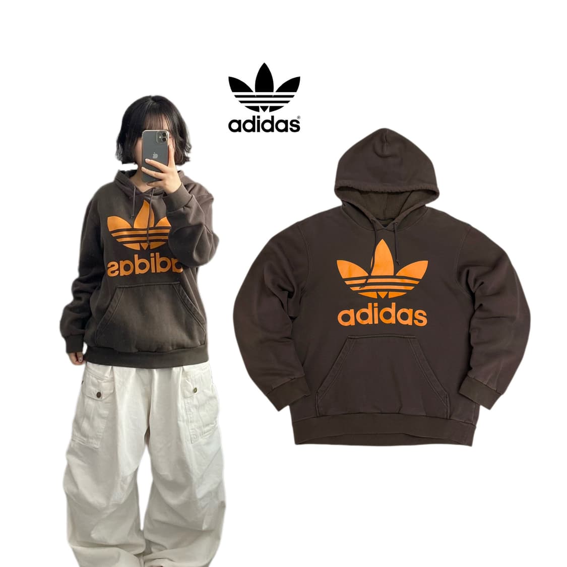 아디다스 브라운 빅로고 올드스쿨 스웻 후드티 상품이미지1