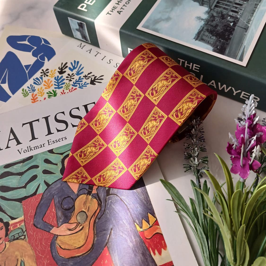 짐 톰슨 실크 레드 코끼리 패턴 넥타이 9.2cm A+등급 E718 상품이미지4