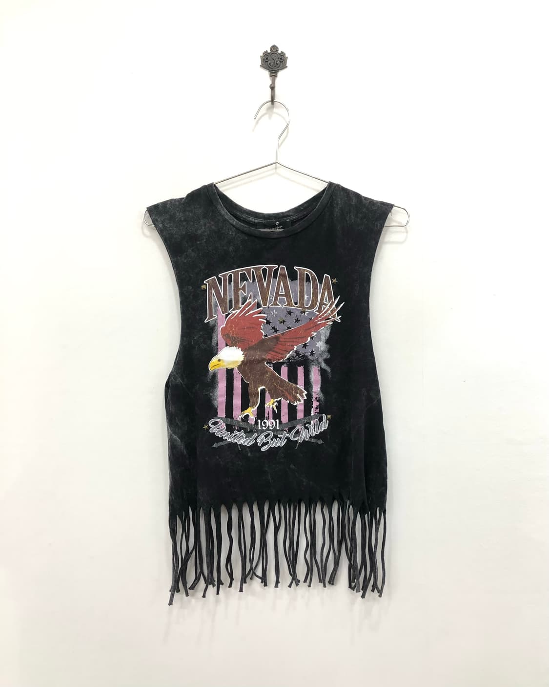 charcoal graphic print tassel sleeveless 상품이미지1