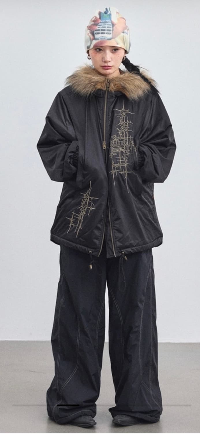 achihara 페이크퍼 윈드브레이커 자켓 블랙 s 상품이미지2