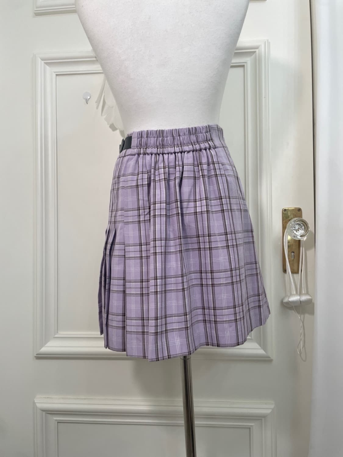 purple check belt point pleats banding m 상품이미지4