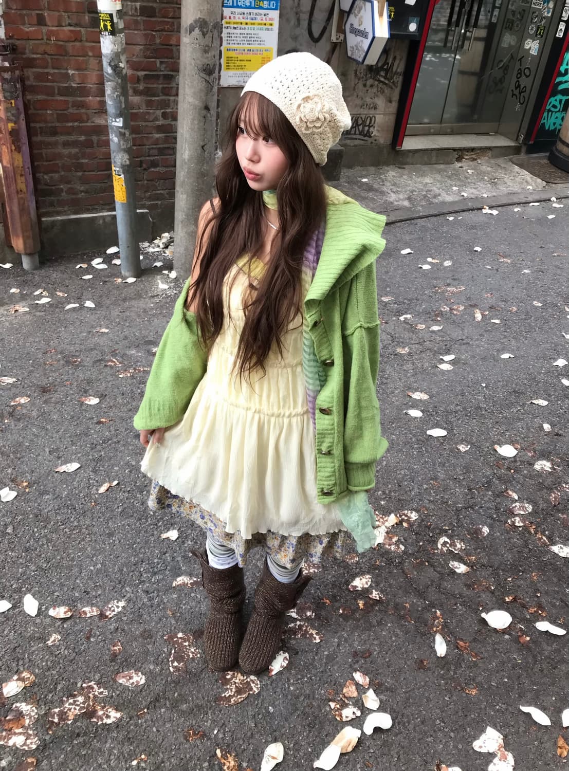 컬러 하구미 모리 원피스 잔꽃 봄 가디건 코디세트 상품이미지1