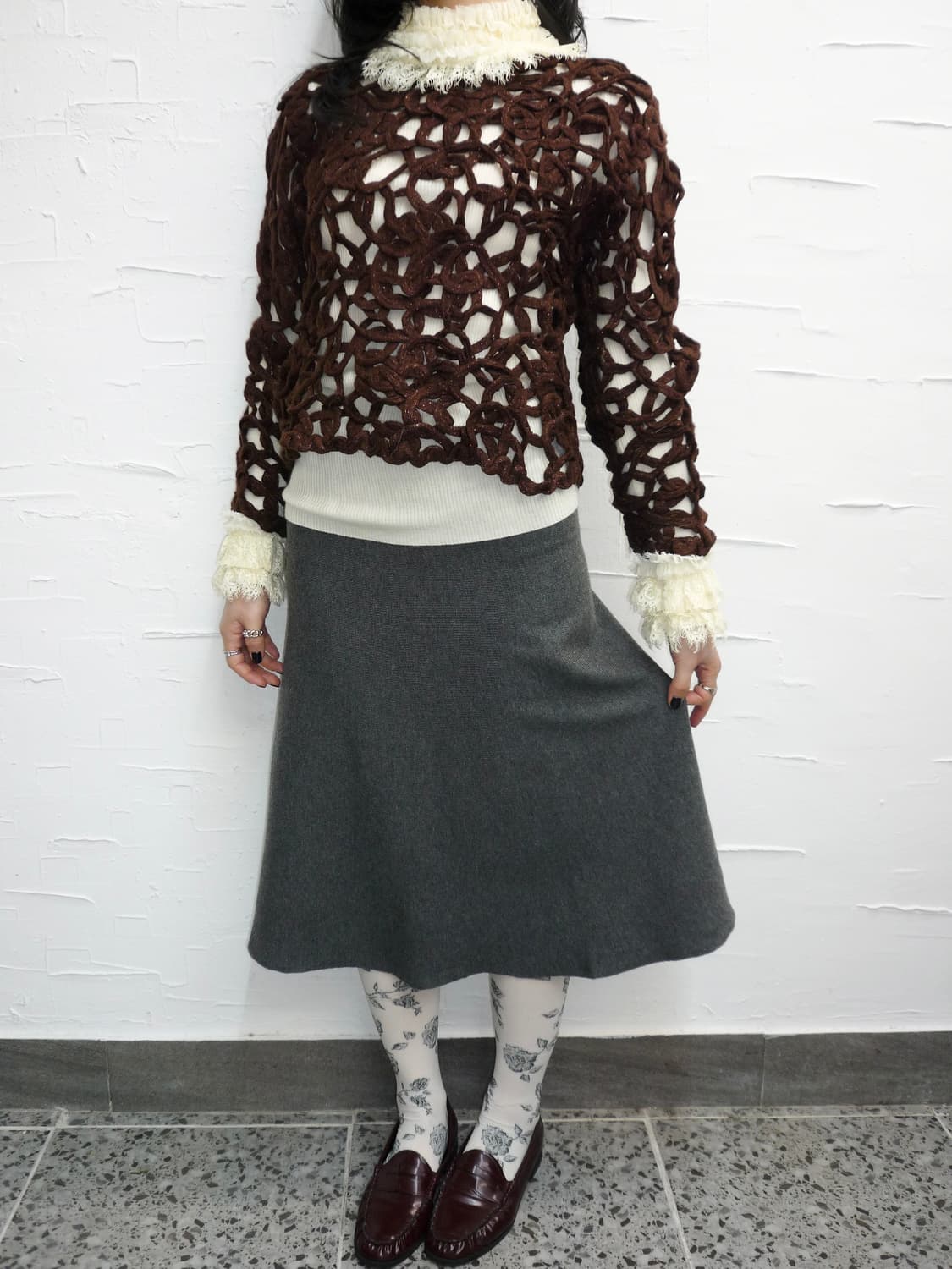 Wine crochet mesh knit 상품이미지2