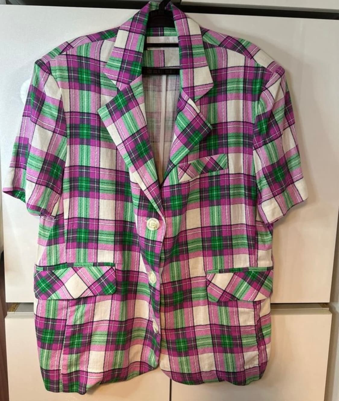 체크 반팔 오버핏린넨자켓 상품이미지1