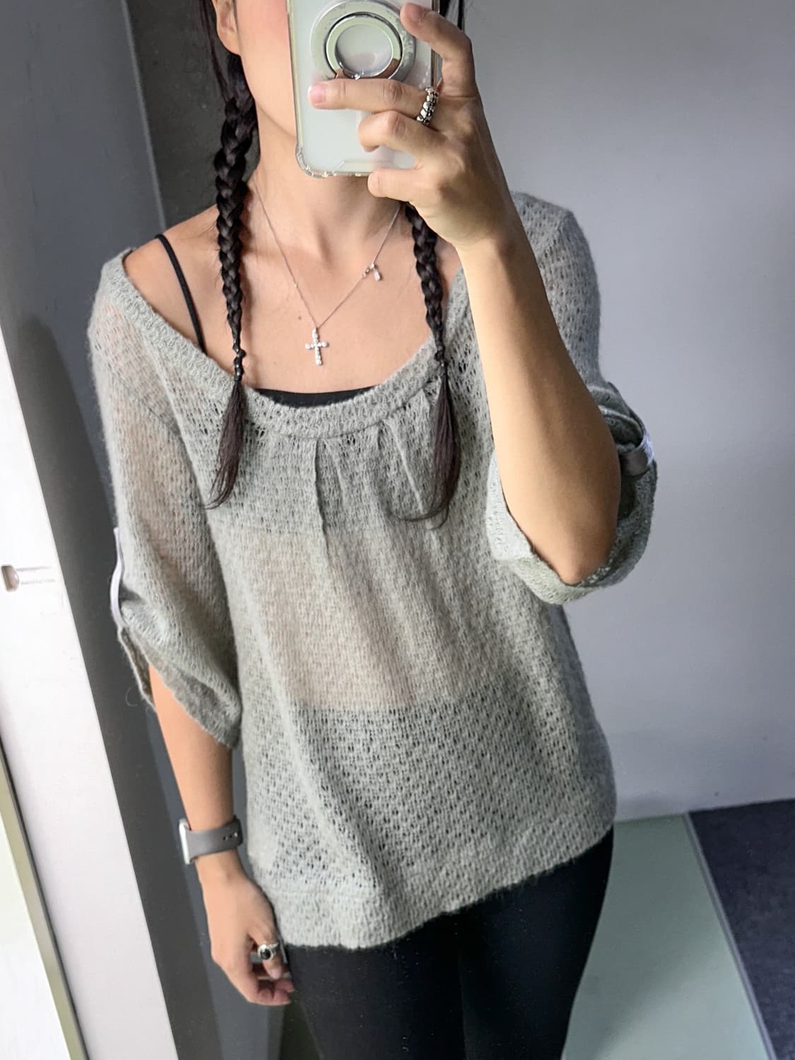 gray mohair u neck knit 상품이미지3