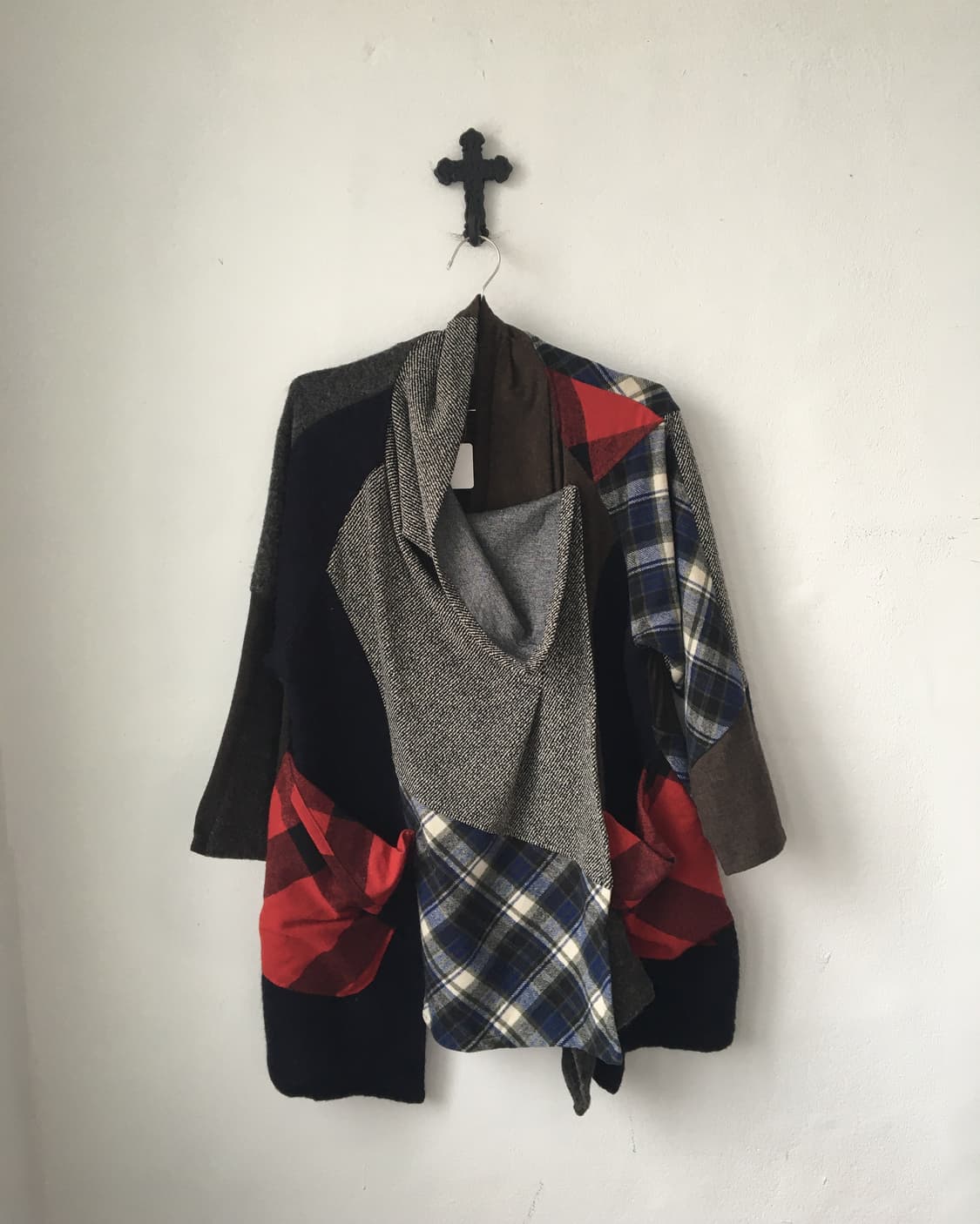 Check pattern mixed drape woolen jacket 상품이미지2