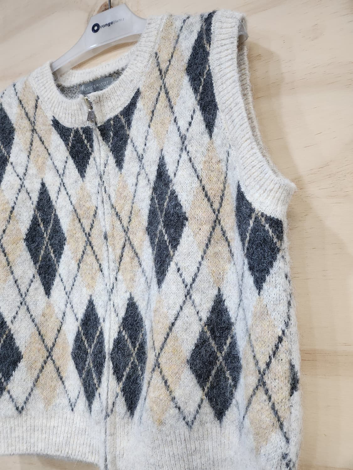 529) 아가일 패턴 니트 집업 베스트 상품이미지3