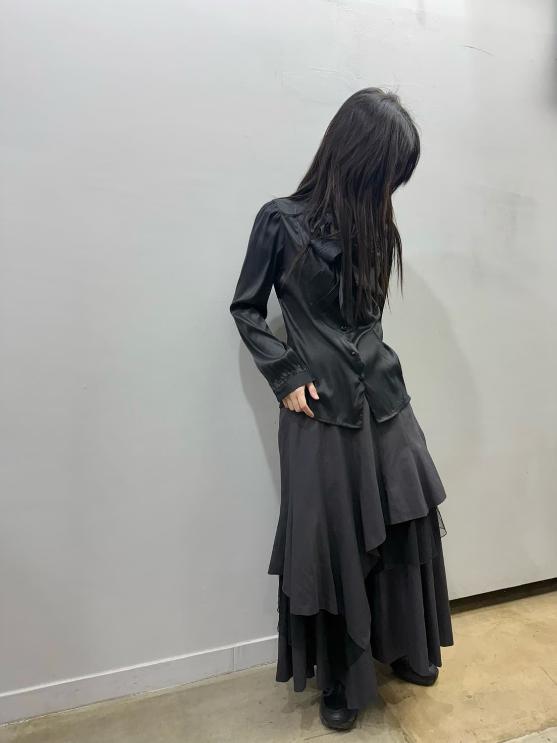 미니멀 레이어드 디자인 롱 스커트 상품이미지9