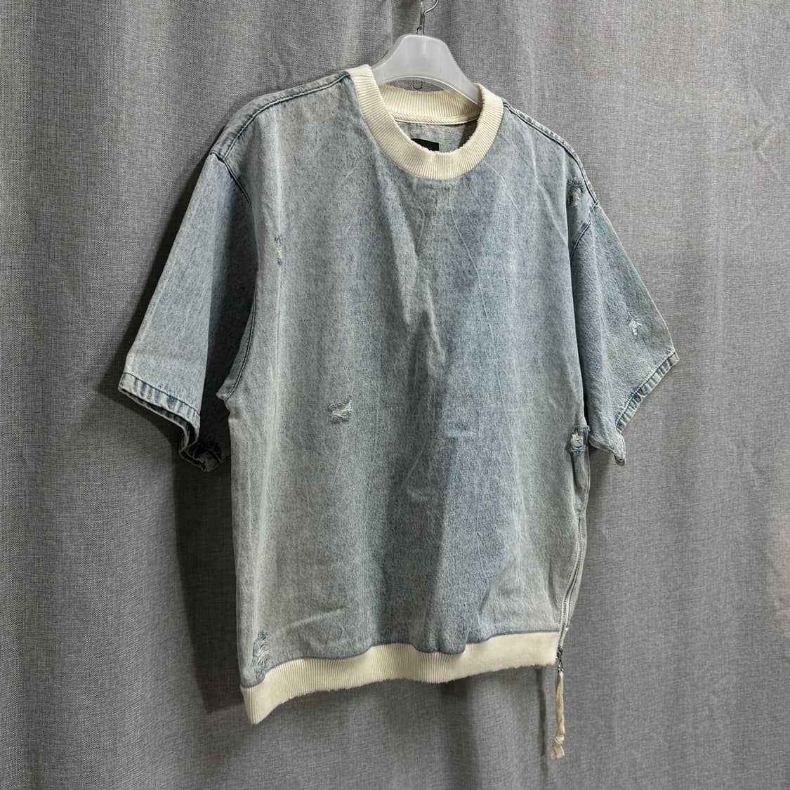 자라 zara 오버핏 데님 워싱 반팔 맨투맨 상품이미지2