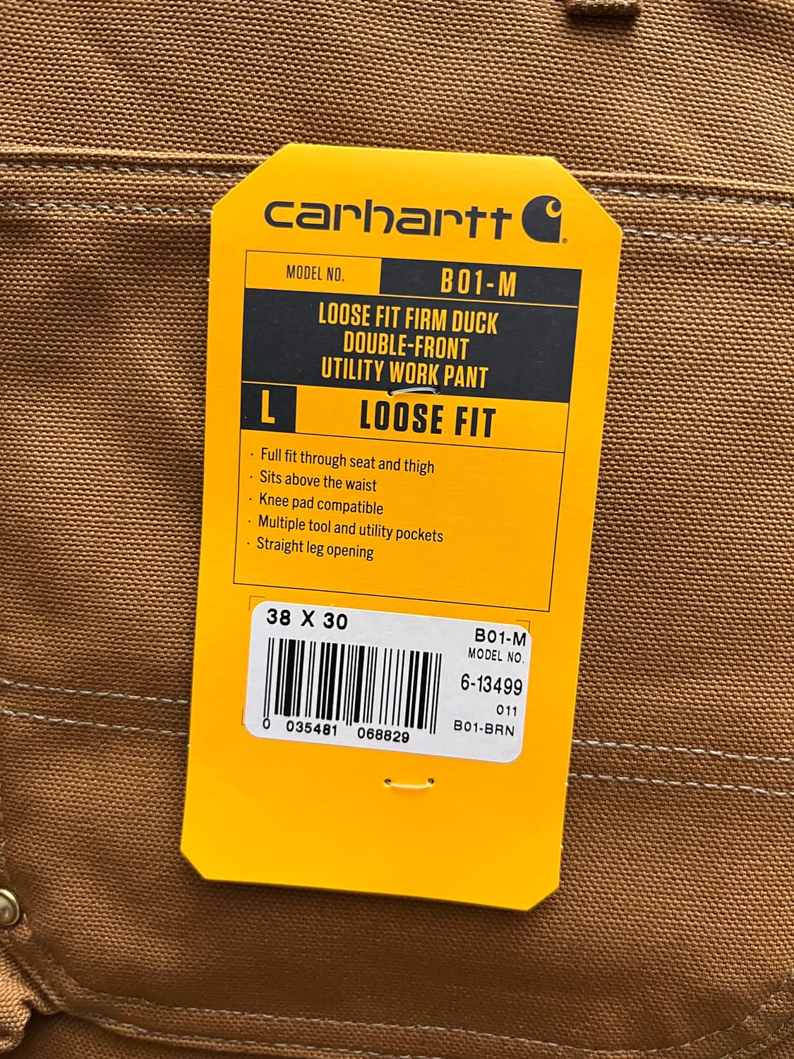 [새상품/택포함] 칼하트 B01 루즈핏 펌 덕 더블니 워크 팬츠 브라운 상품이미지4