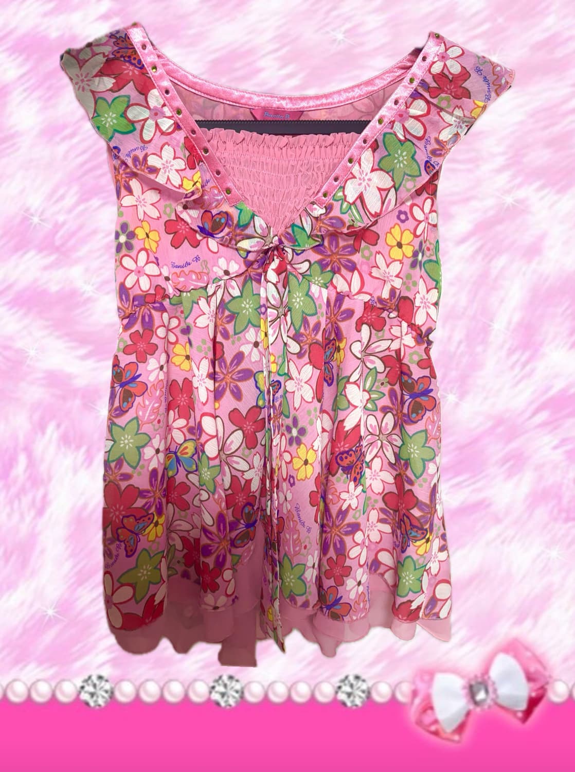 banila b 빈티지 나시 갸루 핑크 플라워 상품이미지1