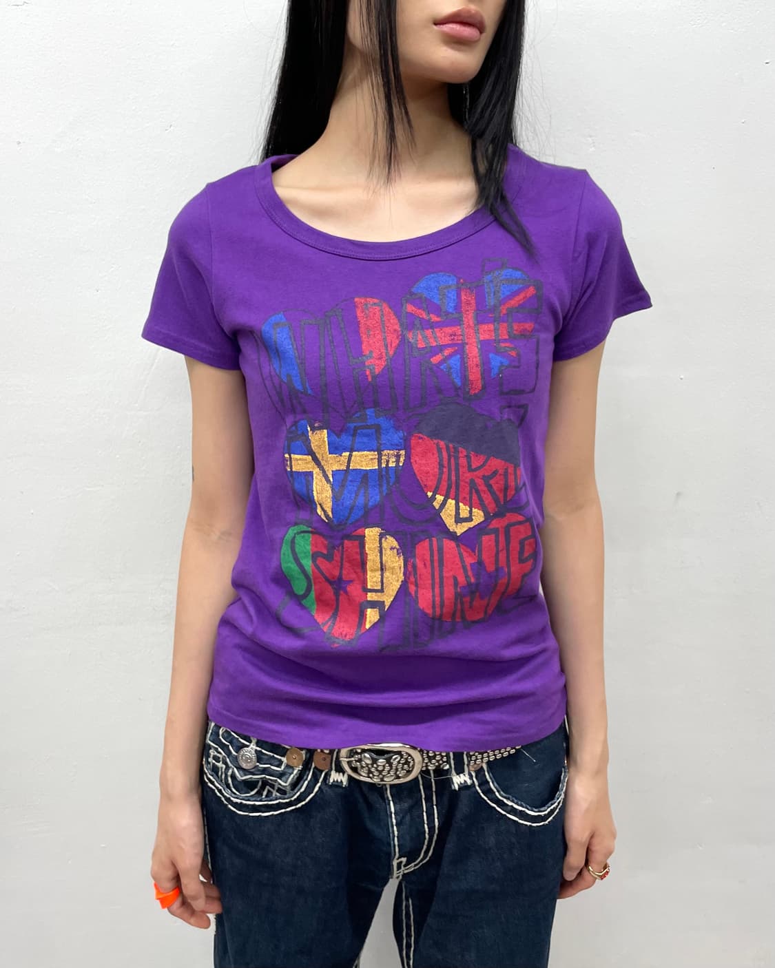 Multi flag heart purple T-shirt  상품이미지4