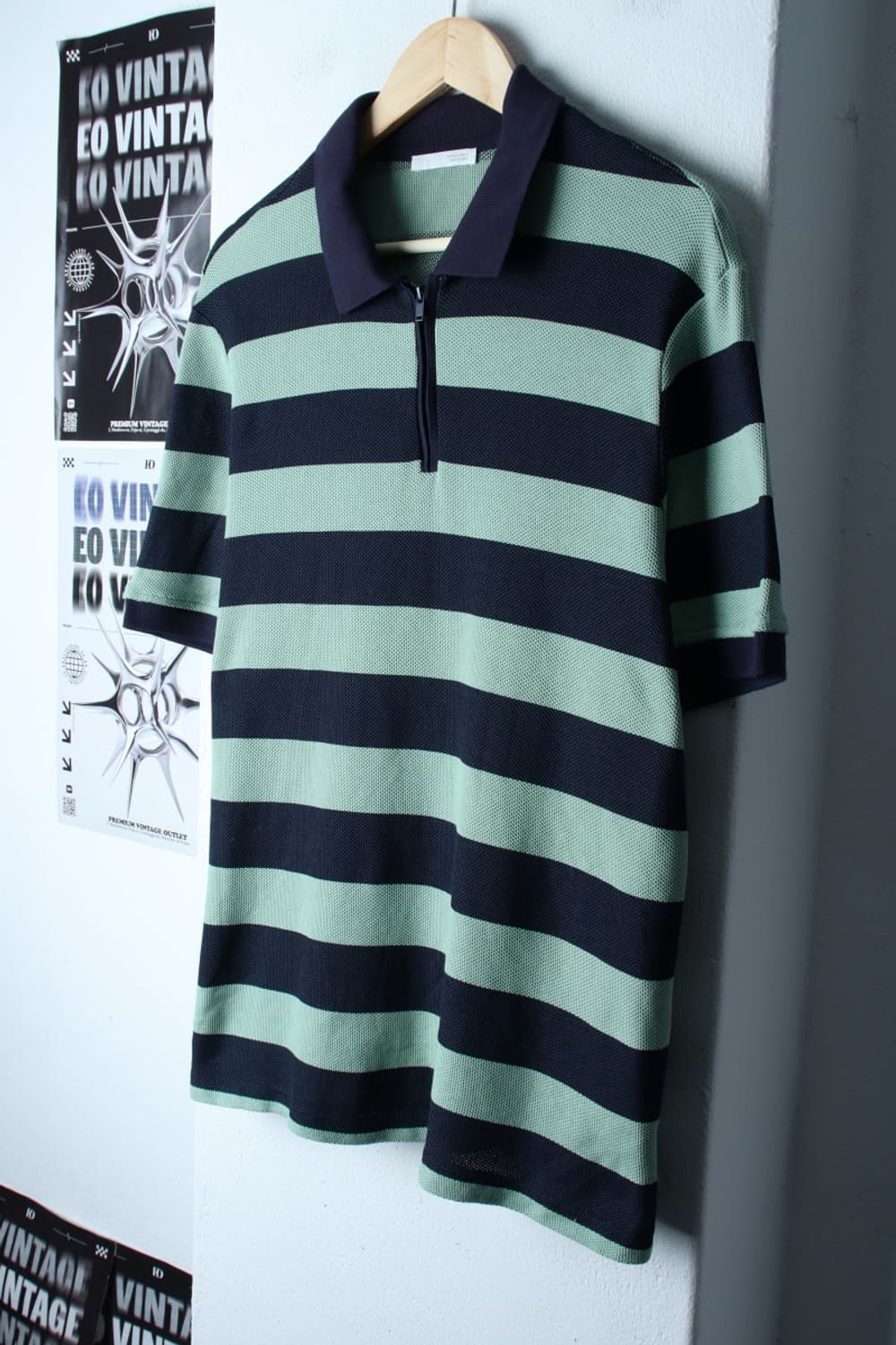 (L-XL) 자라 반팔 카라 티셔츠 반집업 스트라이프 네이비-H31674 상품이미지1