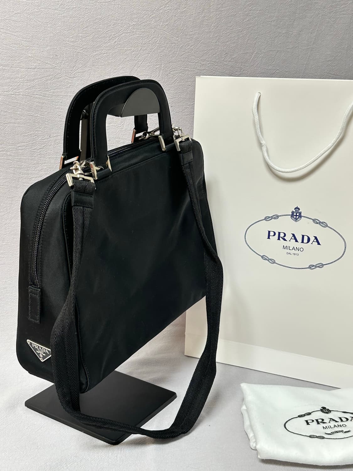 프라다 블랙 나일론 토트백 숄더백 크로스백 상품이미지1