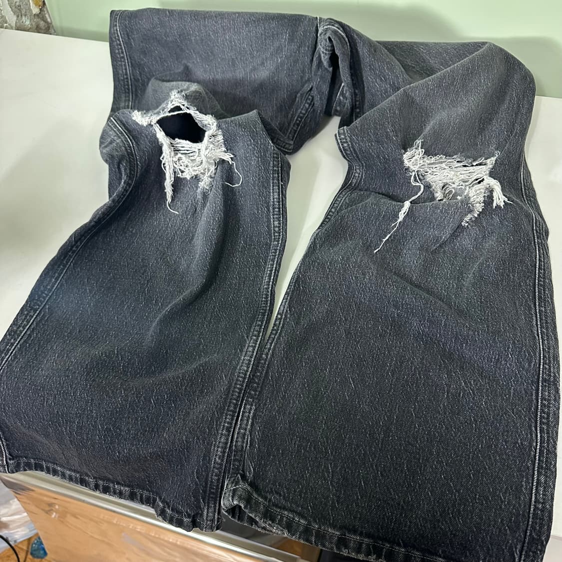 34 XL 타미진스 와이드핏 빈티지블랙워시드 데님팬츠 상품이미지4