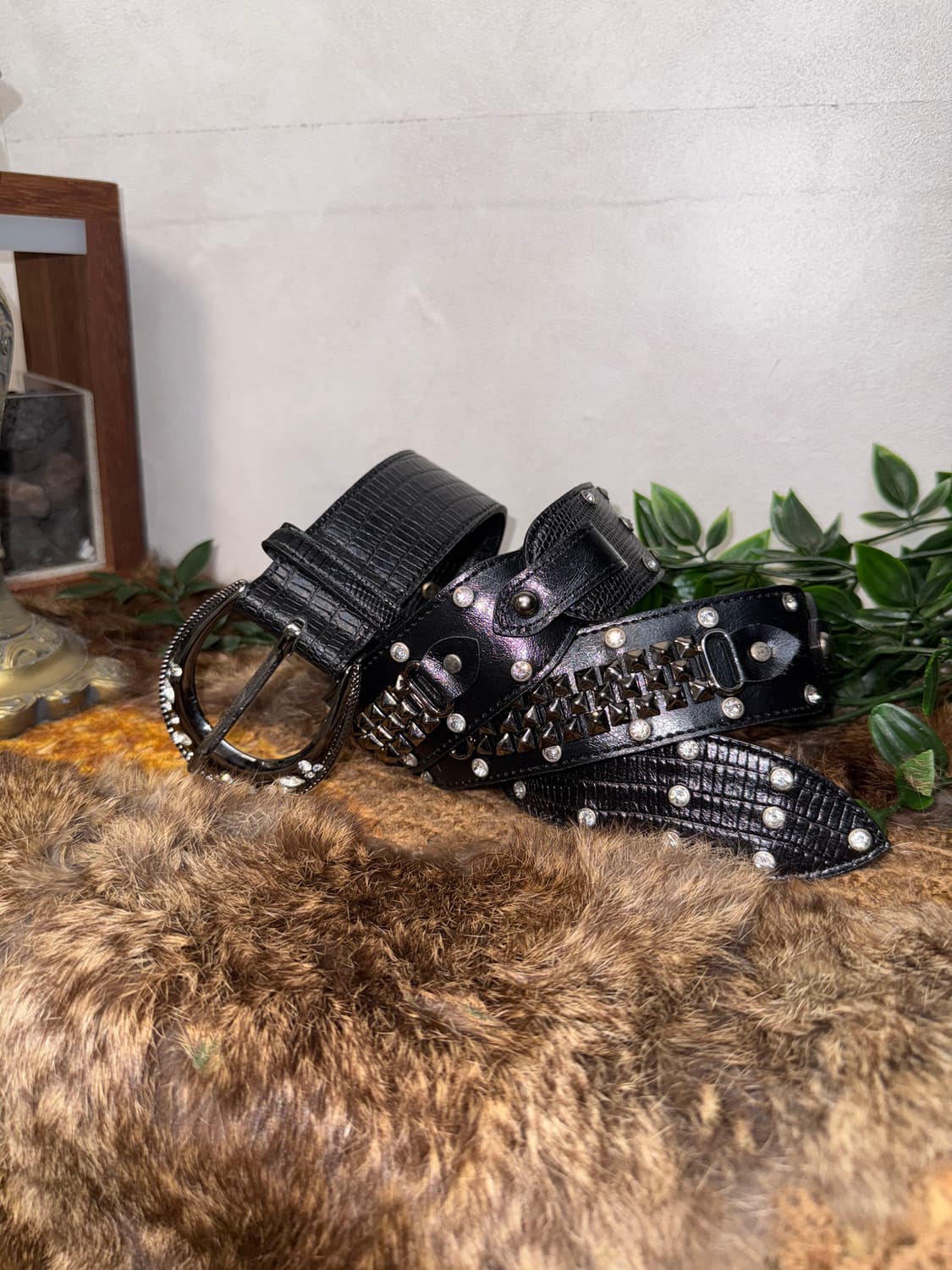 Black cubic stud buckle belt 상품이미지2