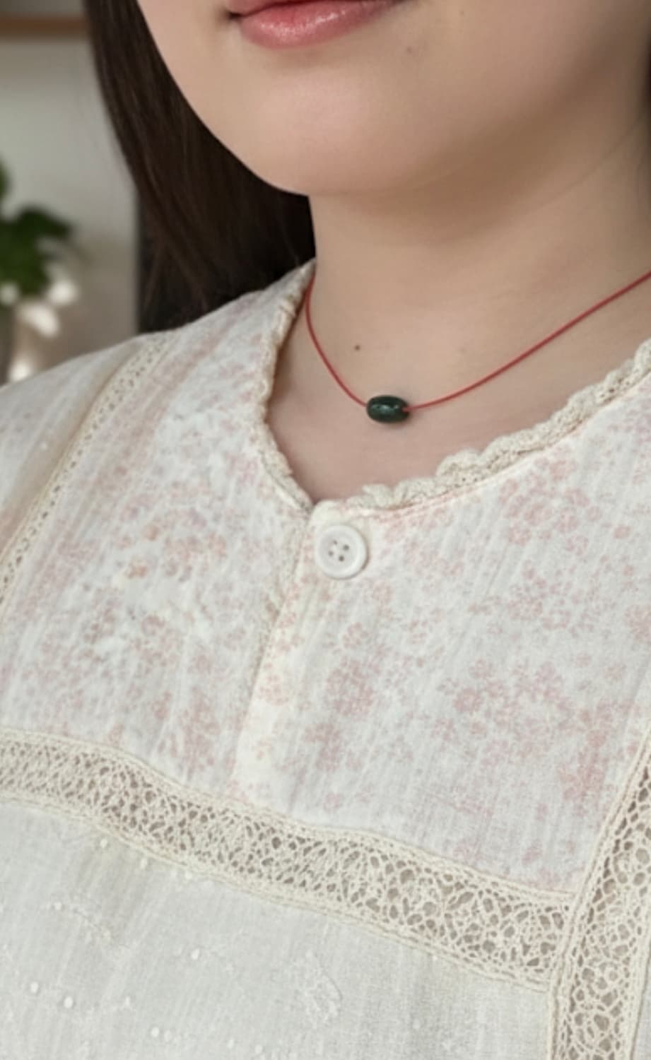 [핸드메이드] 그린 원석 레드 코드 목걸이 상품이미지4
