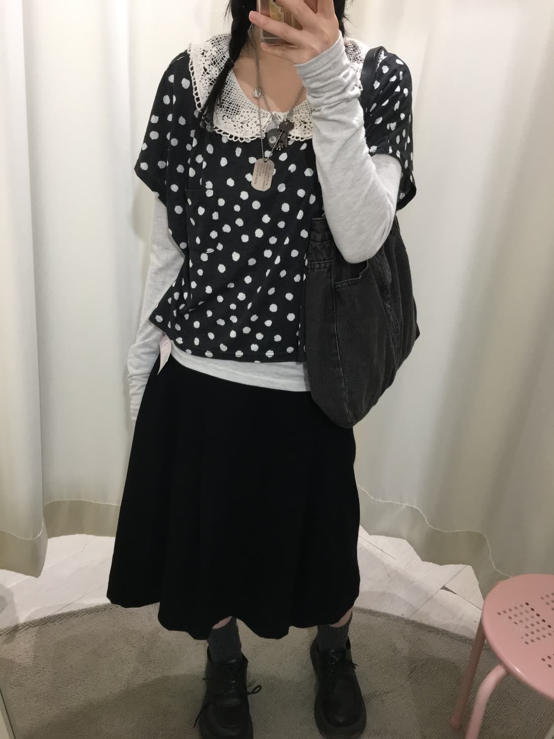 dot t-shirt + lace longsleeve SET 상품이미지4