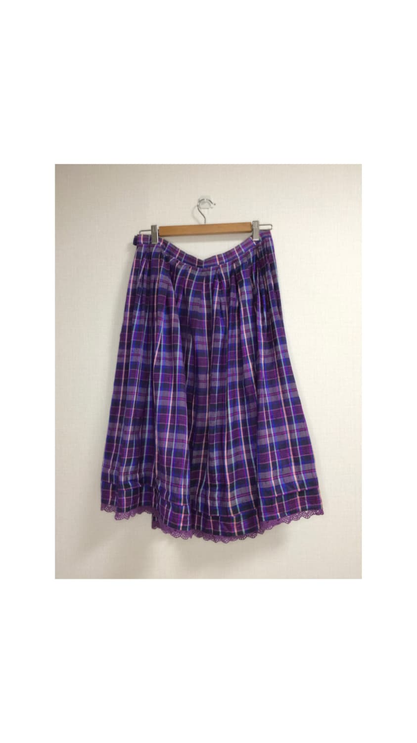 빈티지 퍼플 체크 레이스 미디 스커트 상품이미지5