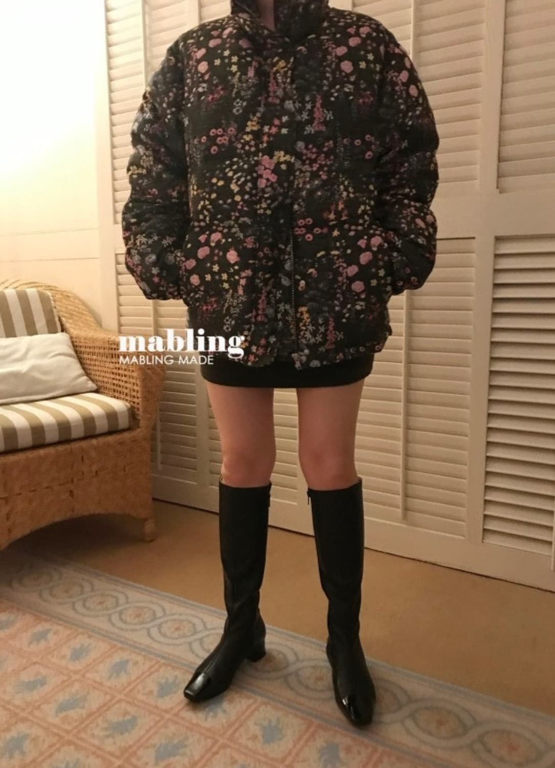 마블링Mabling 플라워 자카드 패딩(블랙) 상품이미지5