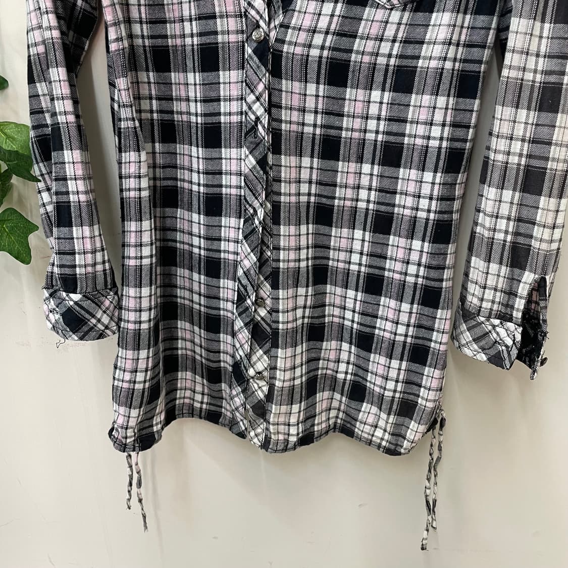 오네갸루 Y2K 핑크 체크 빅카라 셔츠 상품이미지3