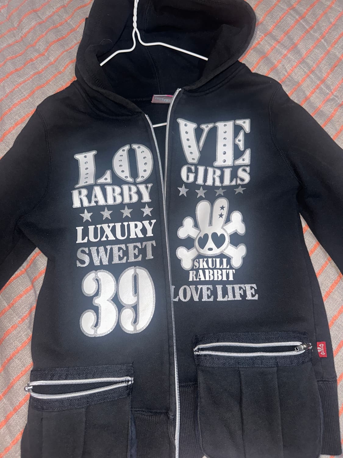 Y2k 빈티지 펑크 레터링 토끼 후드집업 상품이미지1