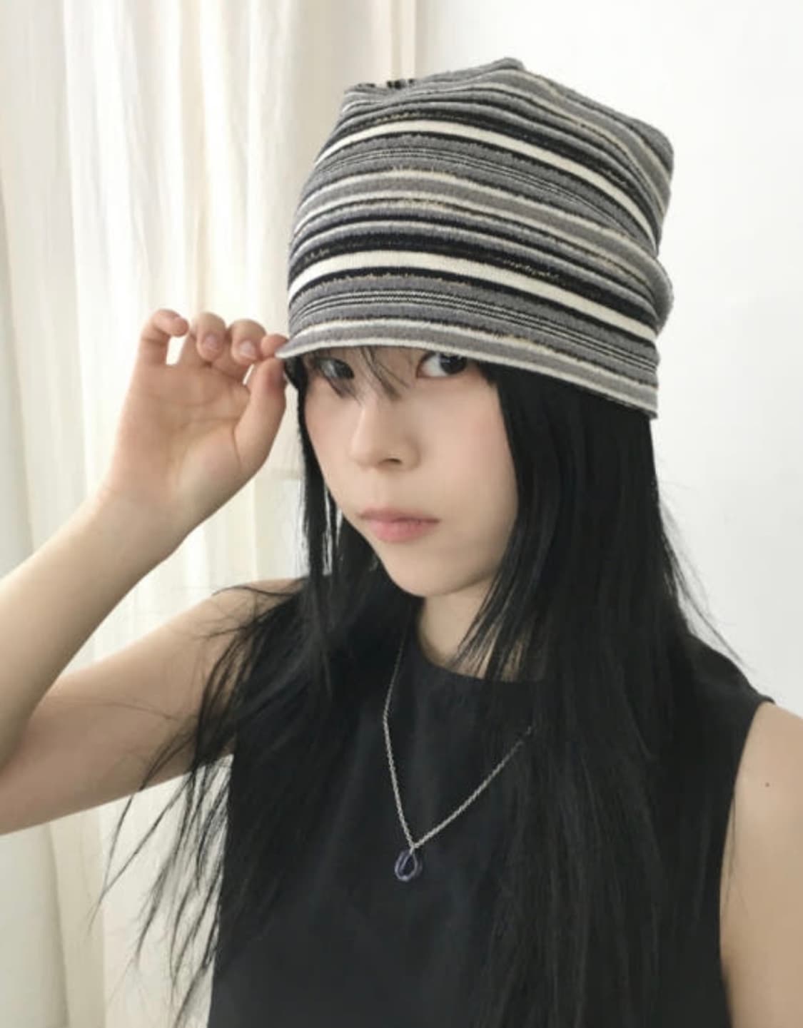 빈티지 스트라이프 비니 베이지/블루 상품이미지5