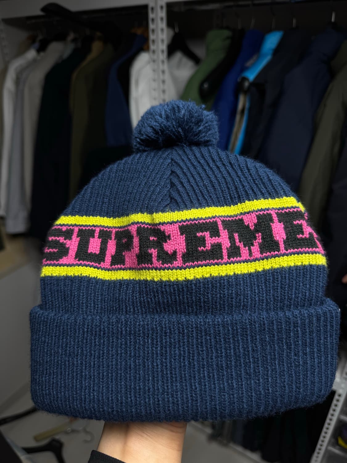 슈프림 빅 스트라이프 비니 네이비 - 24fw 상품이미지1