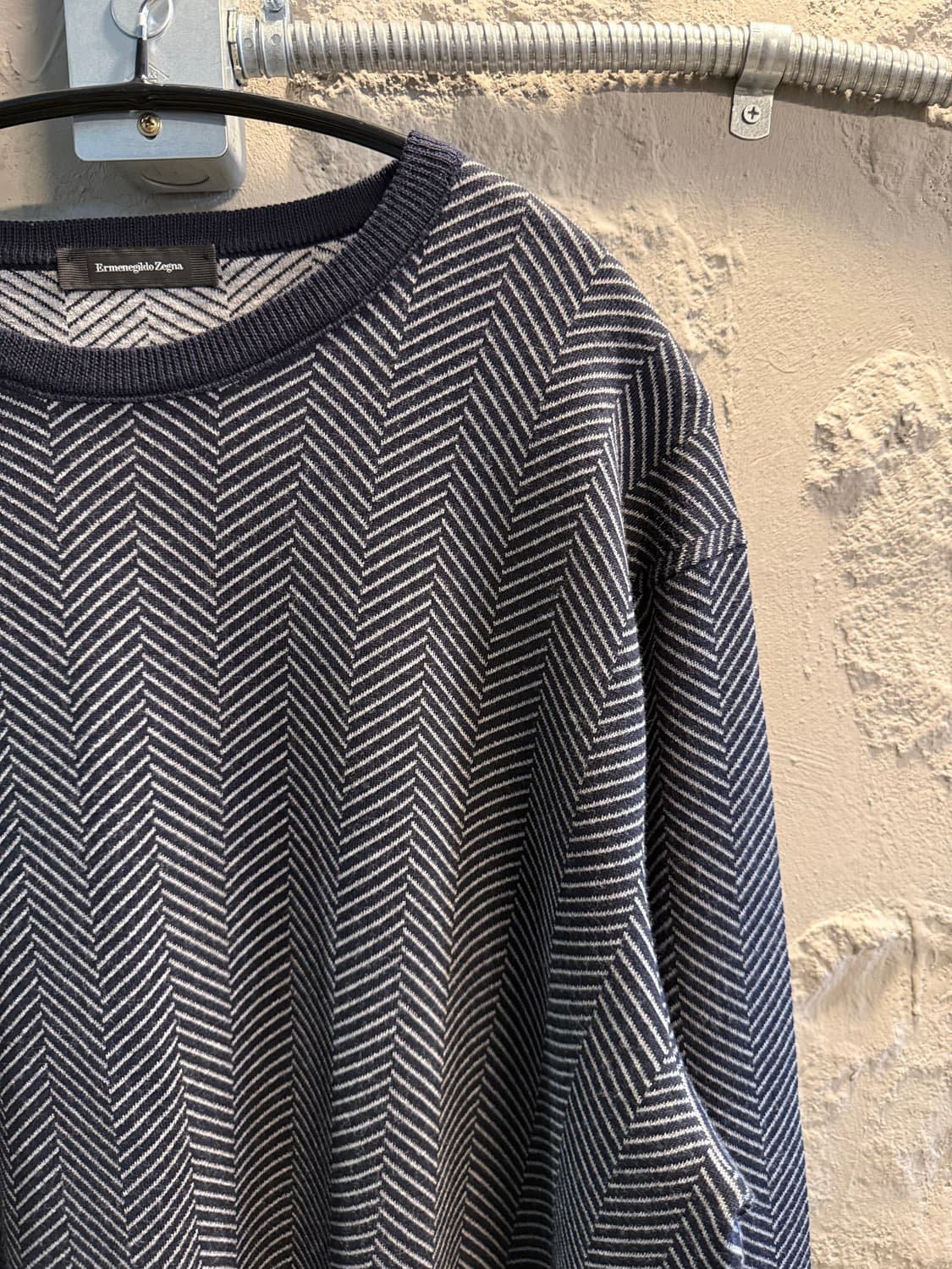 56 에르메네질도제냐 Zegna 헤링본 패턴 울 니트 네이비 상품이미지3