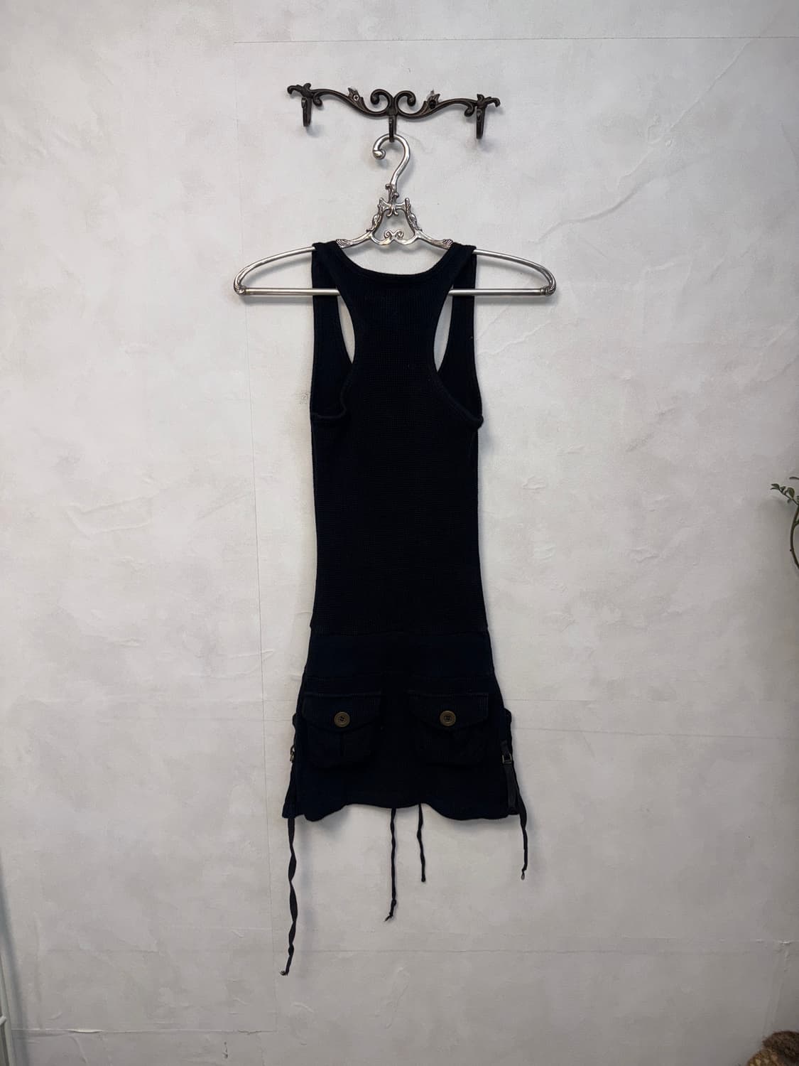 Black waffle knit y2k pocket patch ops 상품이미지5