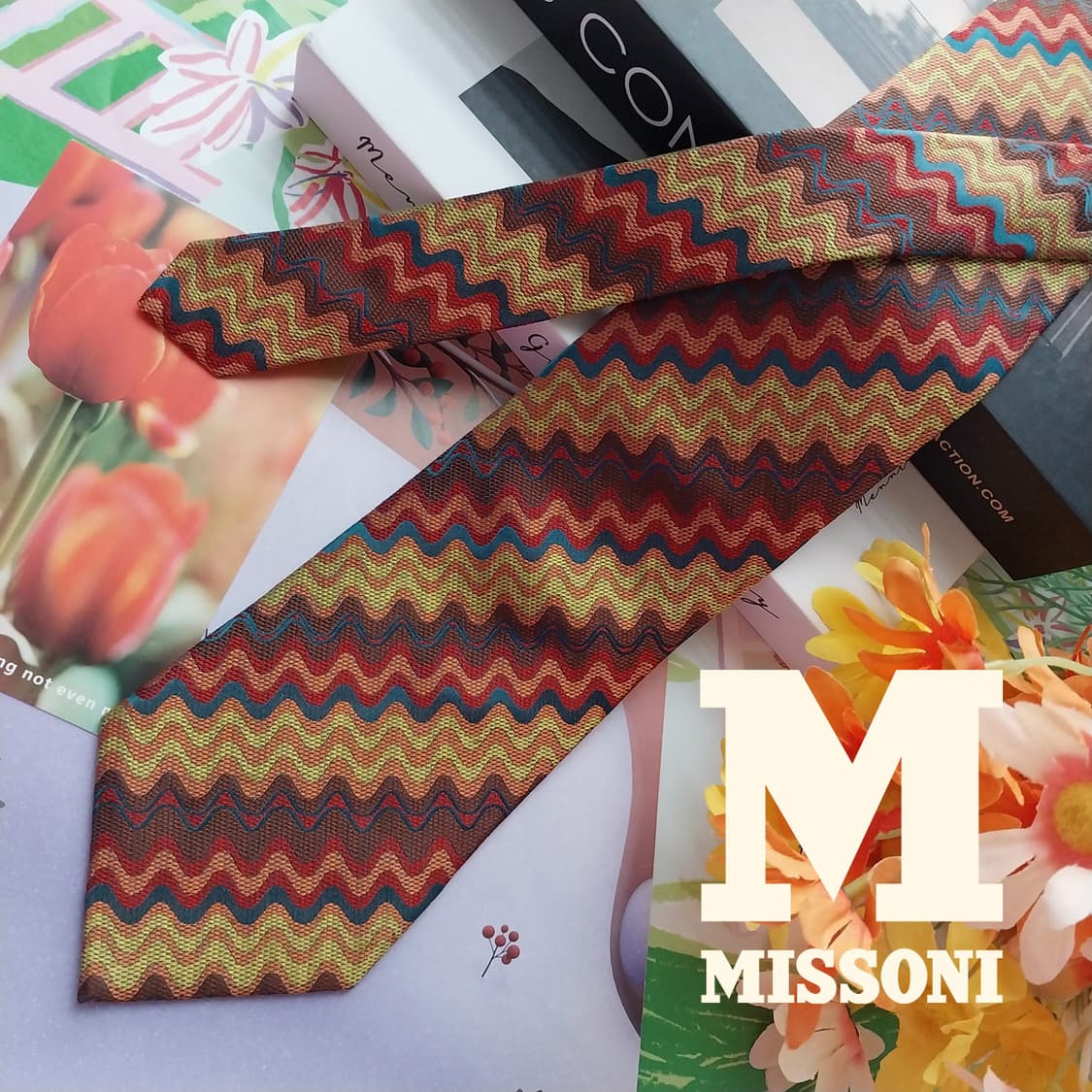 미쏘니 브라운 멀티 지그재그 패턴 넥타이 9.7cm A+등급 K2566 상품이미지2