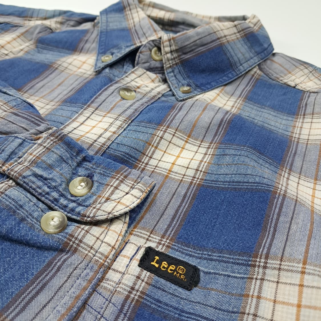 CL260 L 리 90s 코튼 버튼다운 블록 플레이드 체크 셔츠 남방 상품이미지4