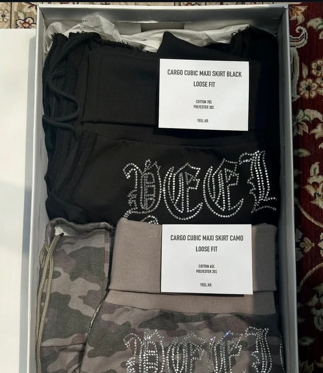 yeel 카고 큐빅 맥시 스커트 블랙 판매합니다 상품이미지3