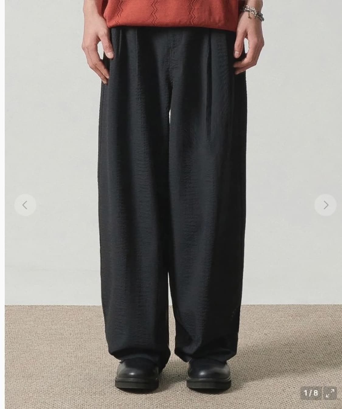 [디미트리 블랙] - 와이드핏 시어서커 투턱 팬츠_블랙 3(XL) 상품이미지1