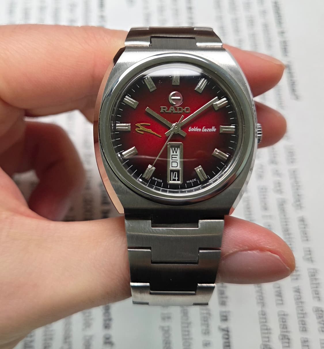 빈티지 라도 골든가젤 투톤레드(붉은말의해) 데이데이트 오토매틱 브레이슬릿 상품이미지2