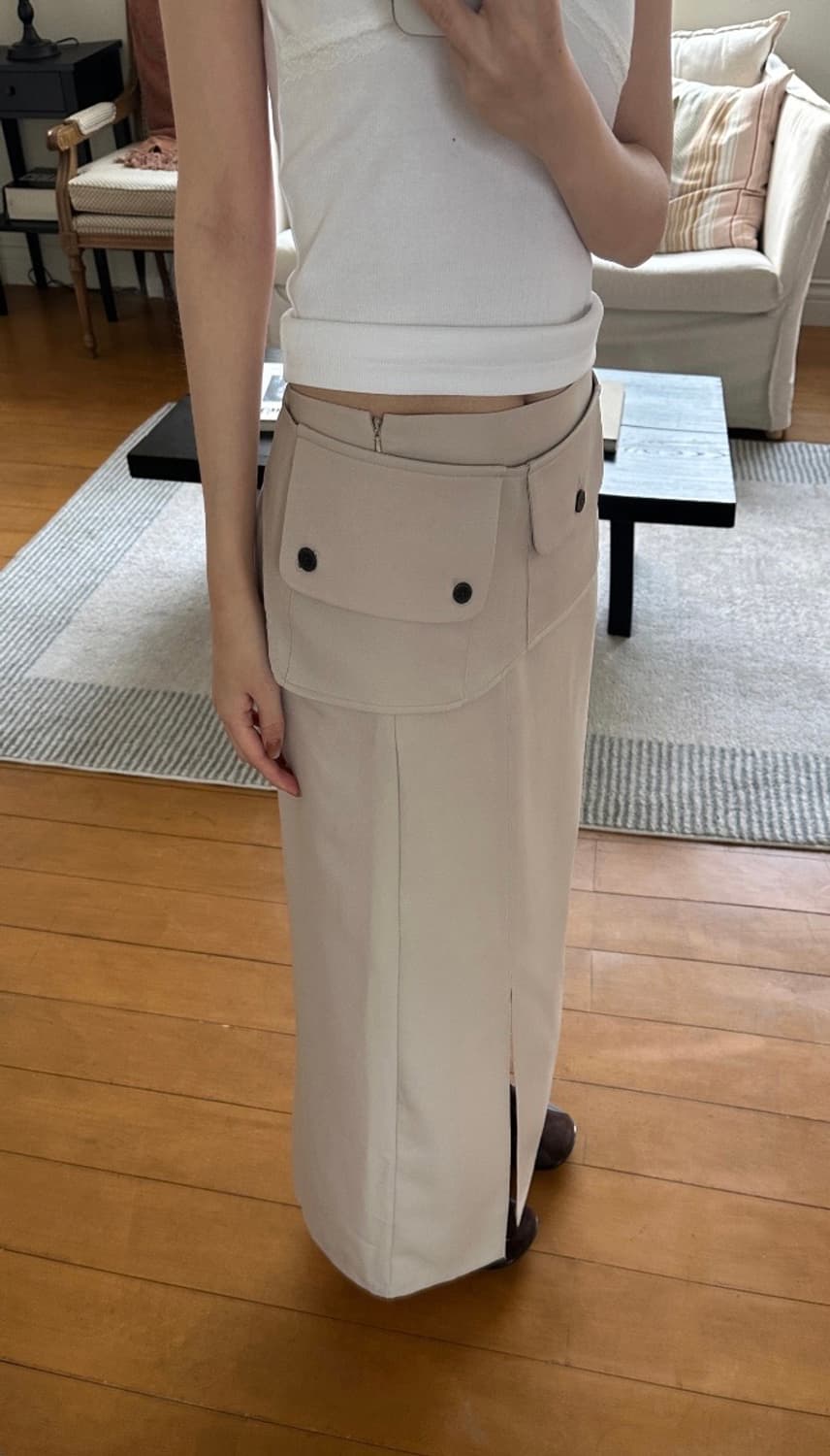 새상품) 포켓 레이어드 롱 스커트 베이지 상품이미지1