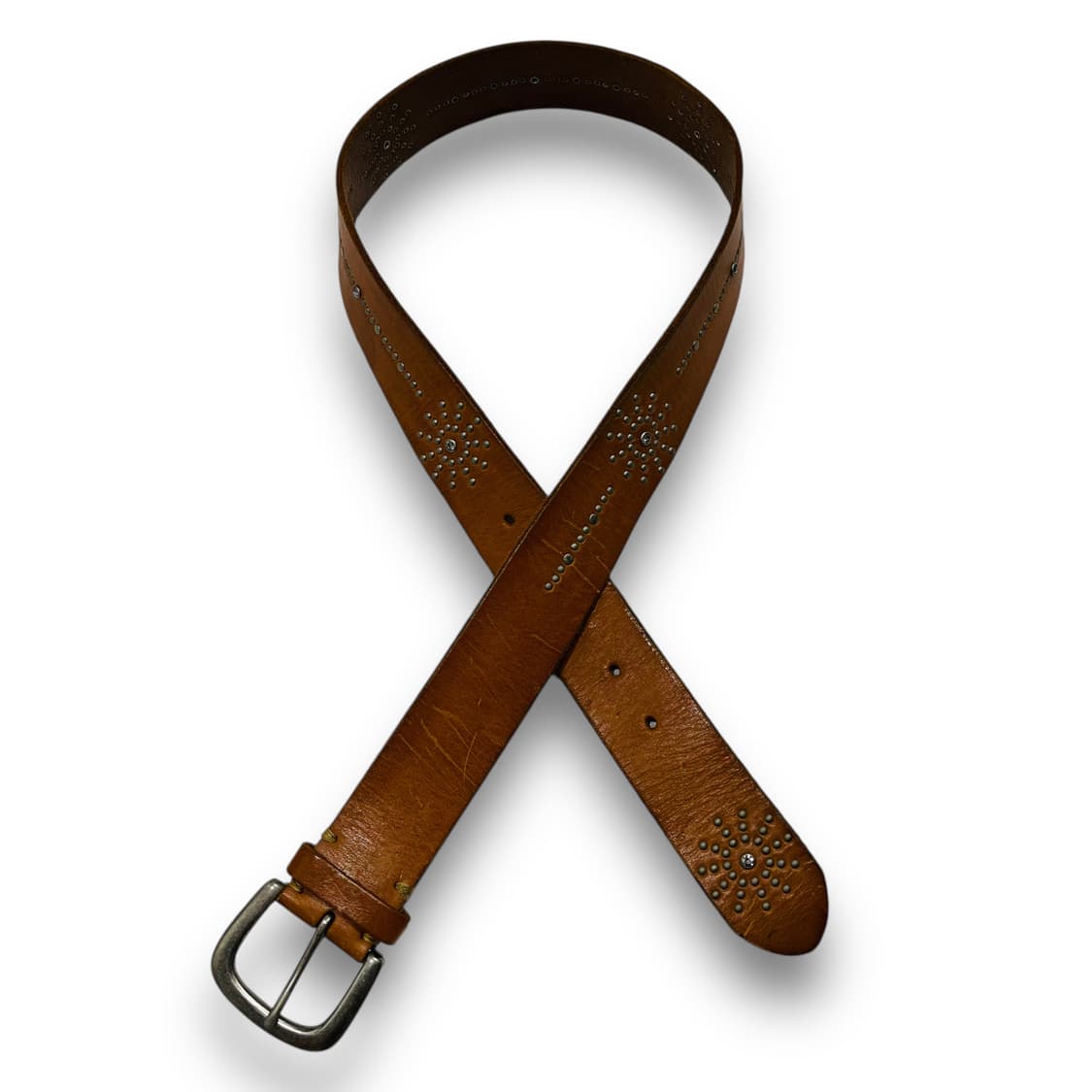 웨스턴 다중 스터드 쥬얼리 브라운 레더 벨트 상품이미지1