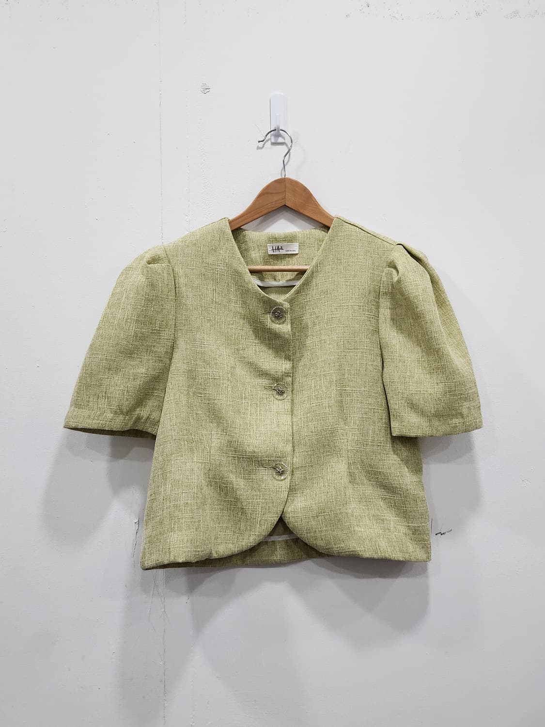 [F] 트위드 퍼프소매 반팔 여름 자켓 연그린 상품이미지1